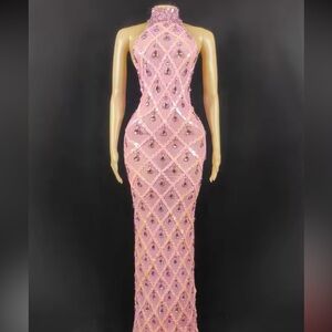 Embellished pink sheer maxi dress size large
